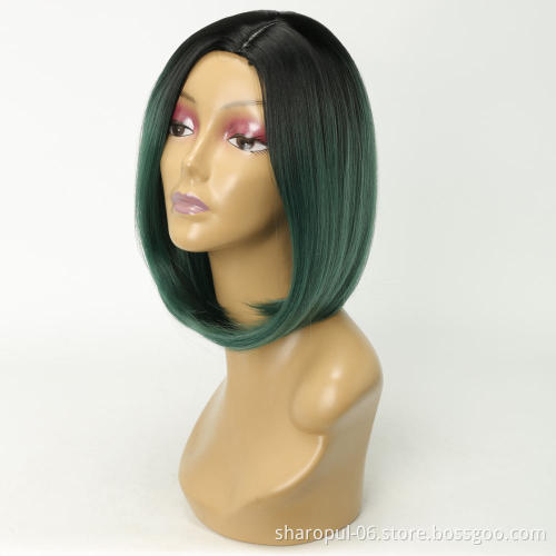 Shoulder Length Ombre Blonde Green Grey purple blonde Colors Straight Synthetic Wigs For Black Women